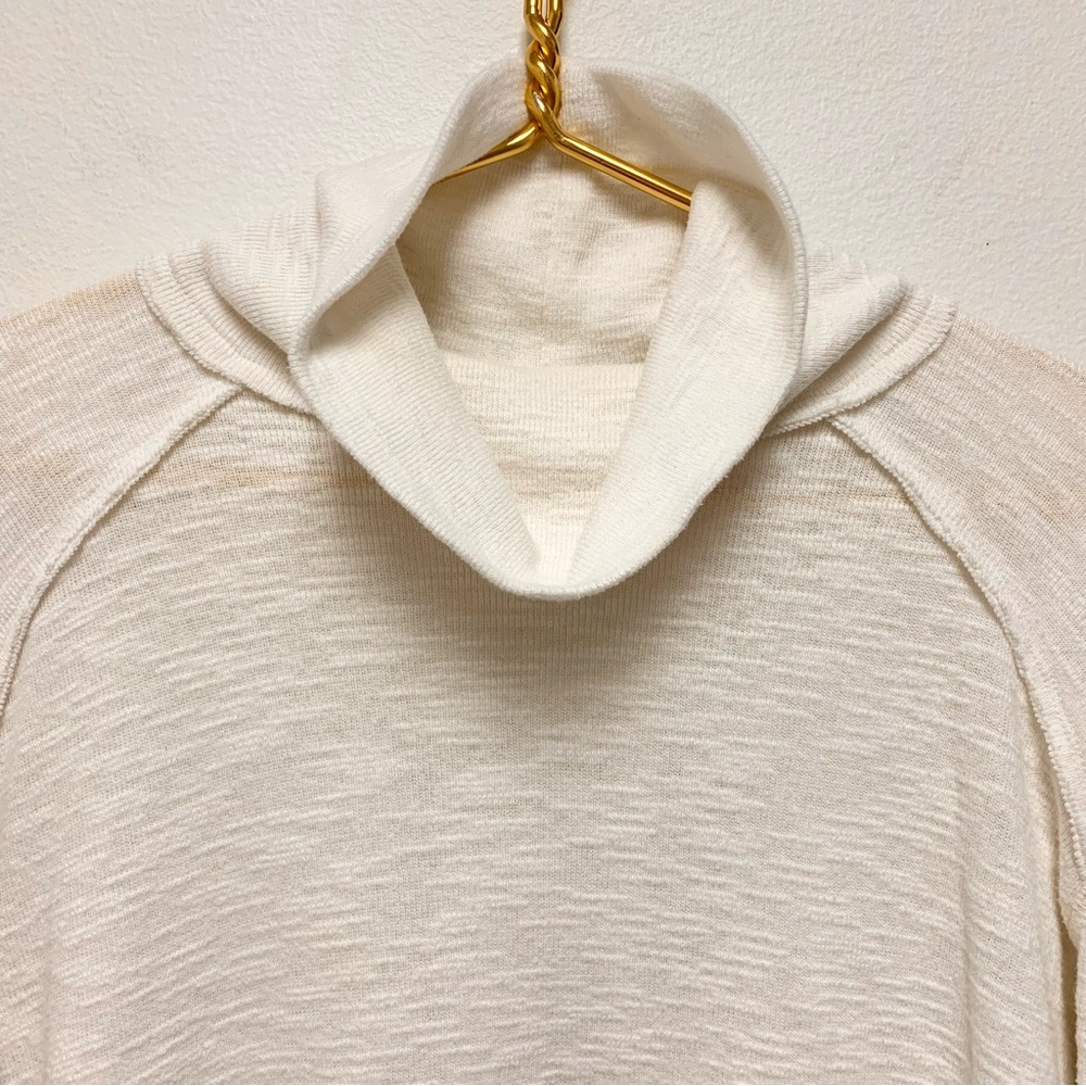 Free People Tara Split Back Turtleneck Top Size Large Ivory Slub Knit‎ - Picture 5 of 14
